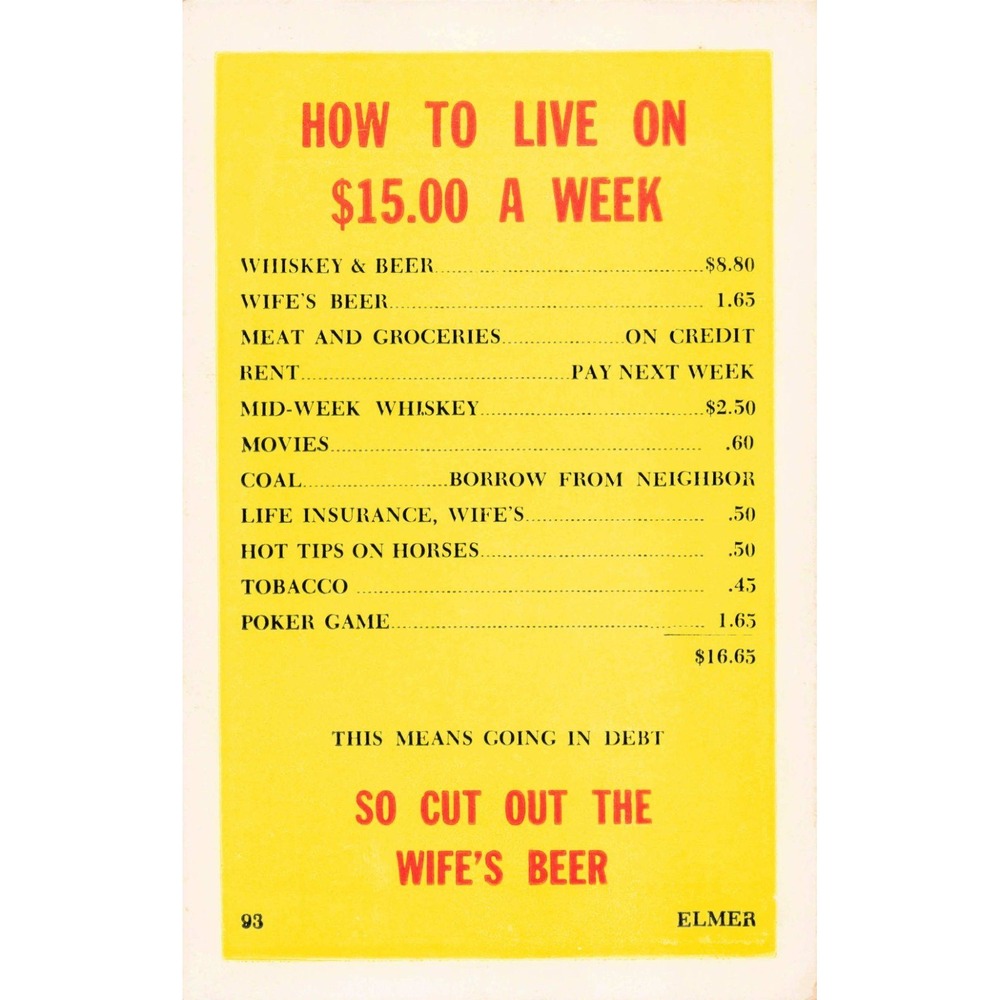 Vintage Elmer Anderson Comic Postcard How to Live on 15 Dollars a Week Humor VG